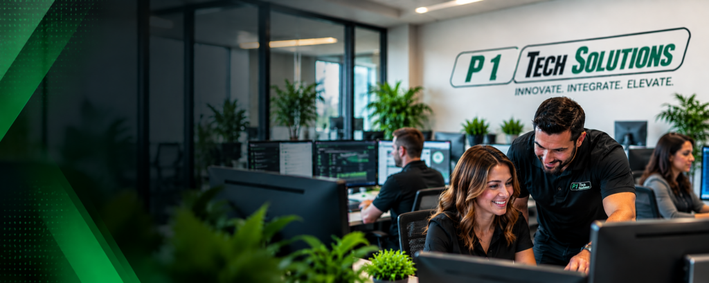 Illustration of business technology support in a P1-branded office