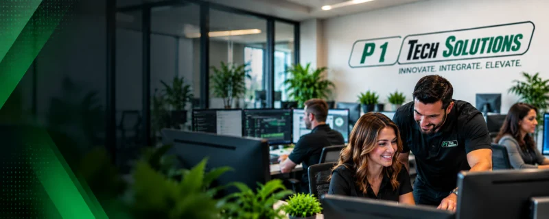 Illustration of business technology support in a P1-branded office